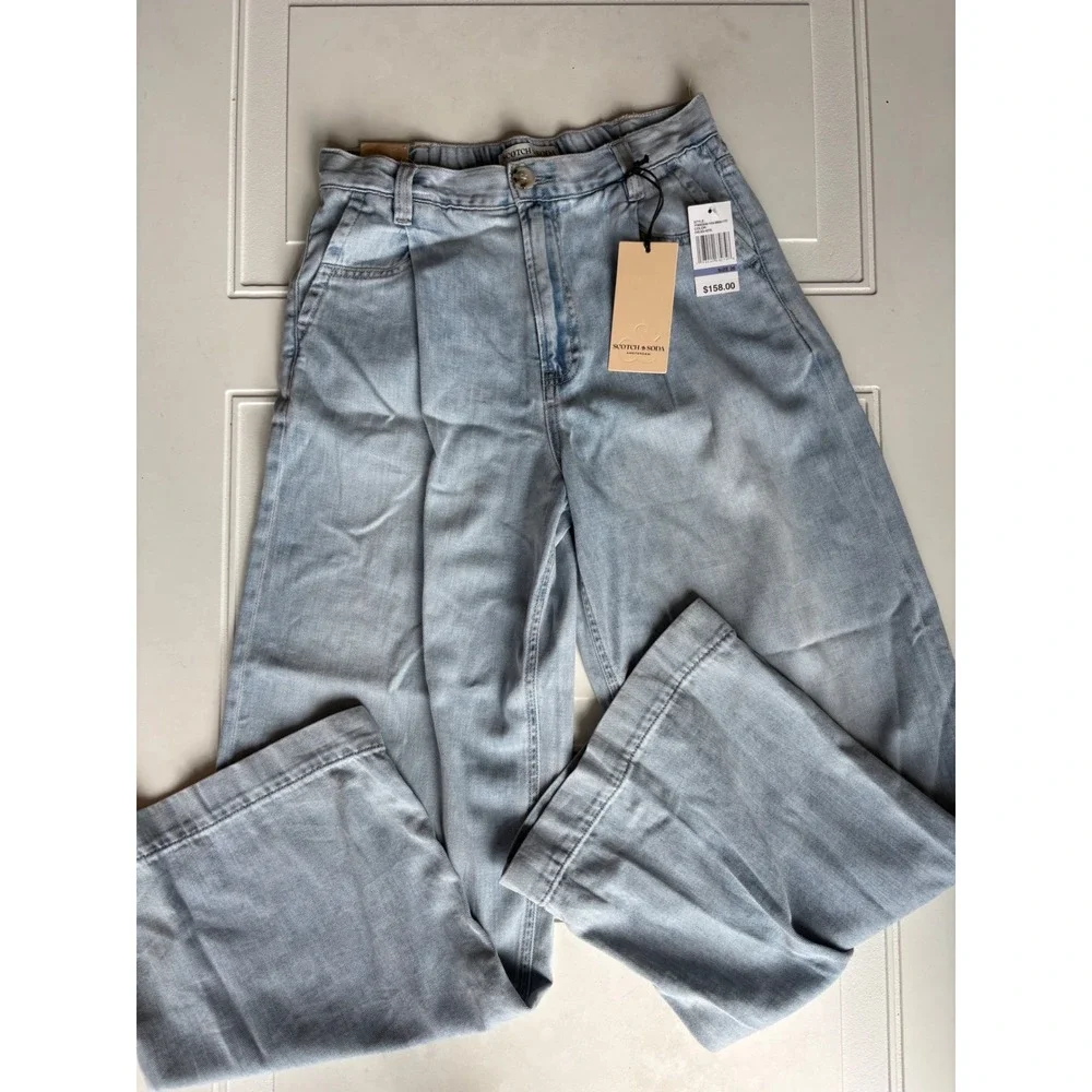 Scotch & Soda Chelsea Hotel Wide Leg Pleated Jeans Light Indigo 26